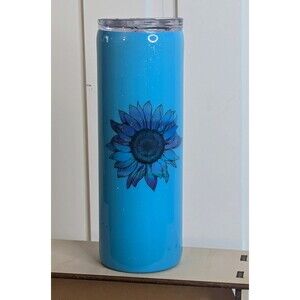 Blue Sunflower Resin Coated-Skinny Straight Tumbler, 20oz